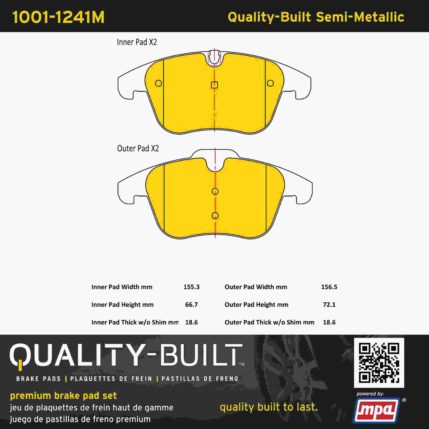 Quality-Built Quality-Built Premium Semi-Metallic Brake Pads w/ Hardware 1001-1241M