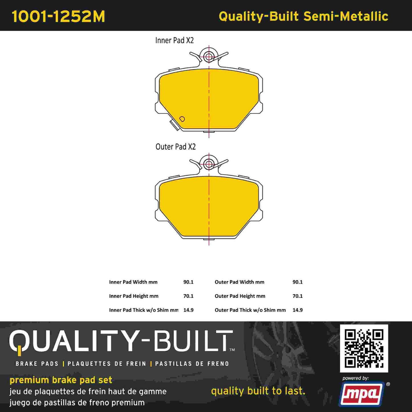 Quality-Built Quality-Built Premium Semi-Metallic Brake Pads 1001-1252M