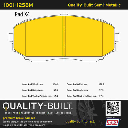 Quality-Built Quality-Built Premium Semi-Metallic Brake Pads w/ Hardware 1001-1258M