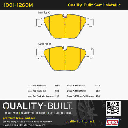 Quality-Built Quality-Built Premium Semi-Metallic Brake Pads w/ Hardware 1001-1260M