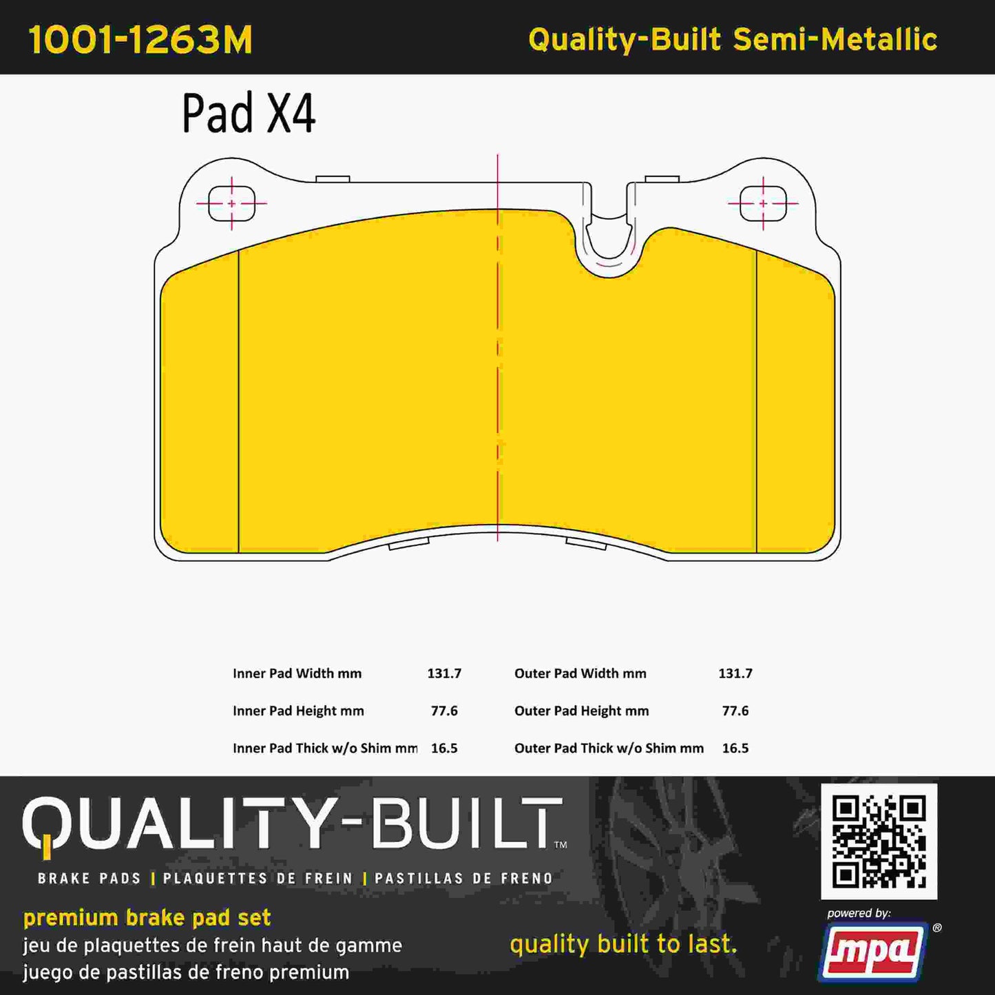 Quality-Built Quality-Built Premium Semi-Metallic Brake Pads w/ Hardware 1001-1263M