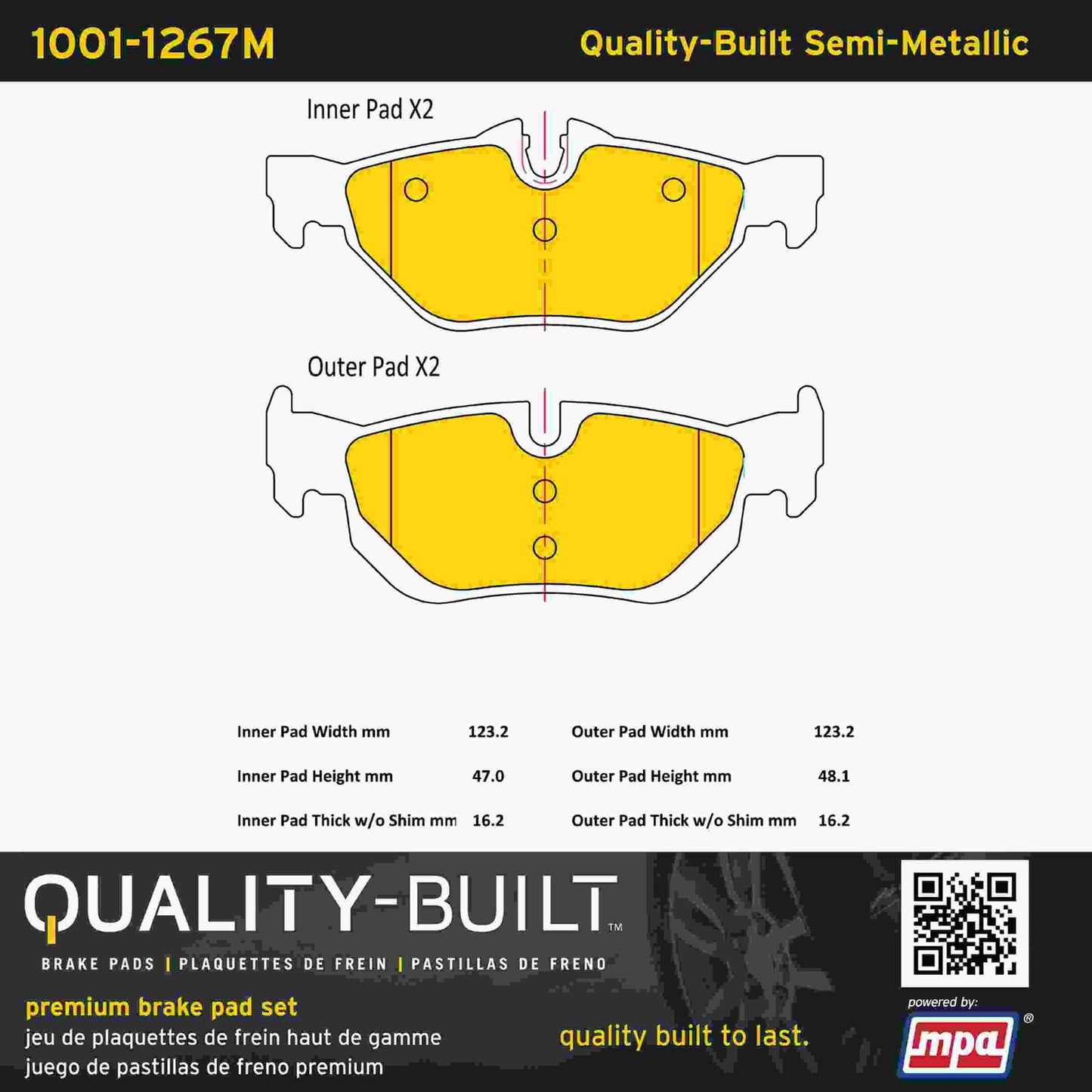 Quality-Built Quality-Built Premium Semi-Metallic Brake Pads w/ Hardware 1001-1267M