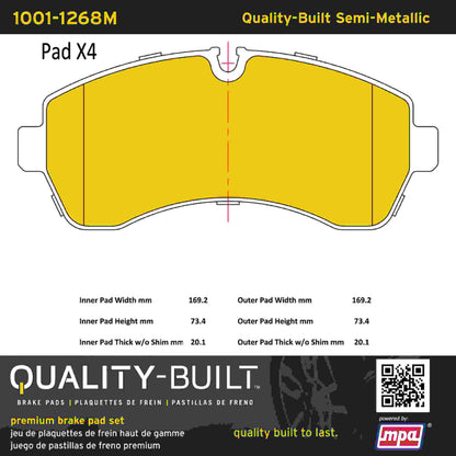 Quality-Built Quality-Built Premium Semi-Metallic Brake Pads w/ Hardware 1001-1268M
