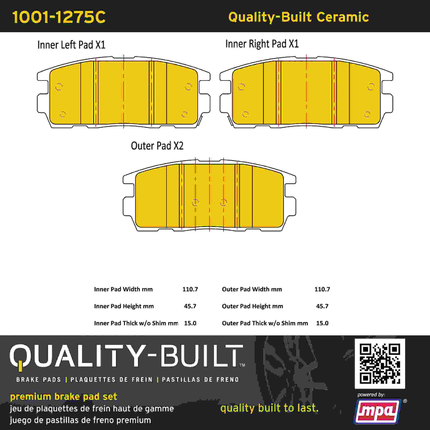 Quality-Built Quality-Built Premium Ceramic Brake Pads w/ Hardware 1001-1275C
