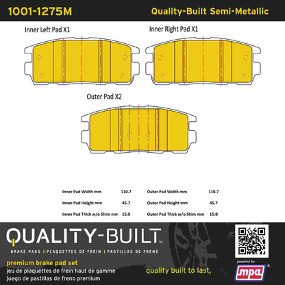 Quality-Built Quality-Built Premium Semi-Metallic Brake Pads w/ Hardware 1001-1275M
