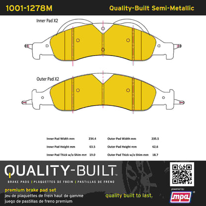 Quality-Built Quality-Built Premium Semi-Metallic Brake Pads w/ Hardware 1001-1278M