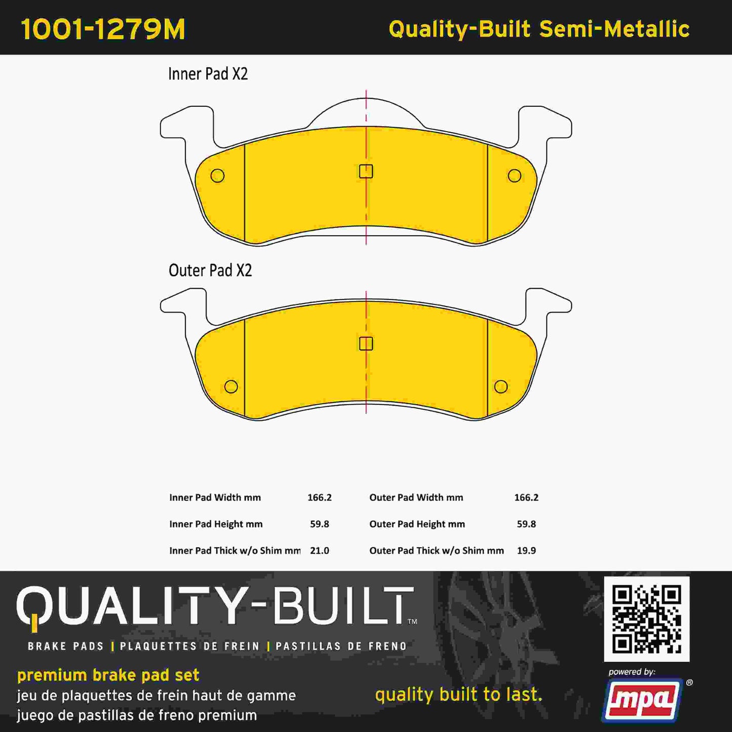 Quality-Built Quality-Built Premium Semi-Metallic Brake Pads w/ Hardware 1001-1279M