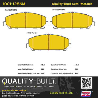 Quality-Built Quality-Built Premium Semi-Metallic Brake Pads w/ Hardware 1001-1286M