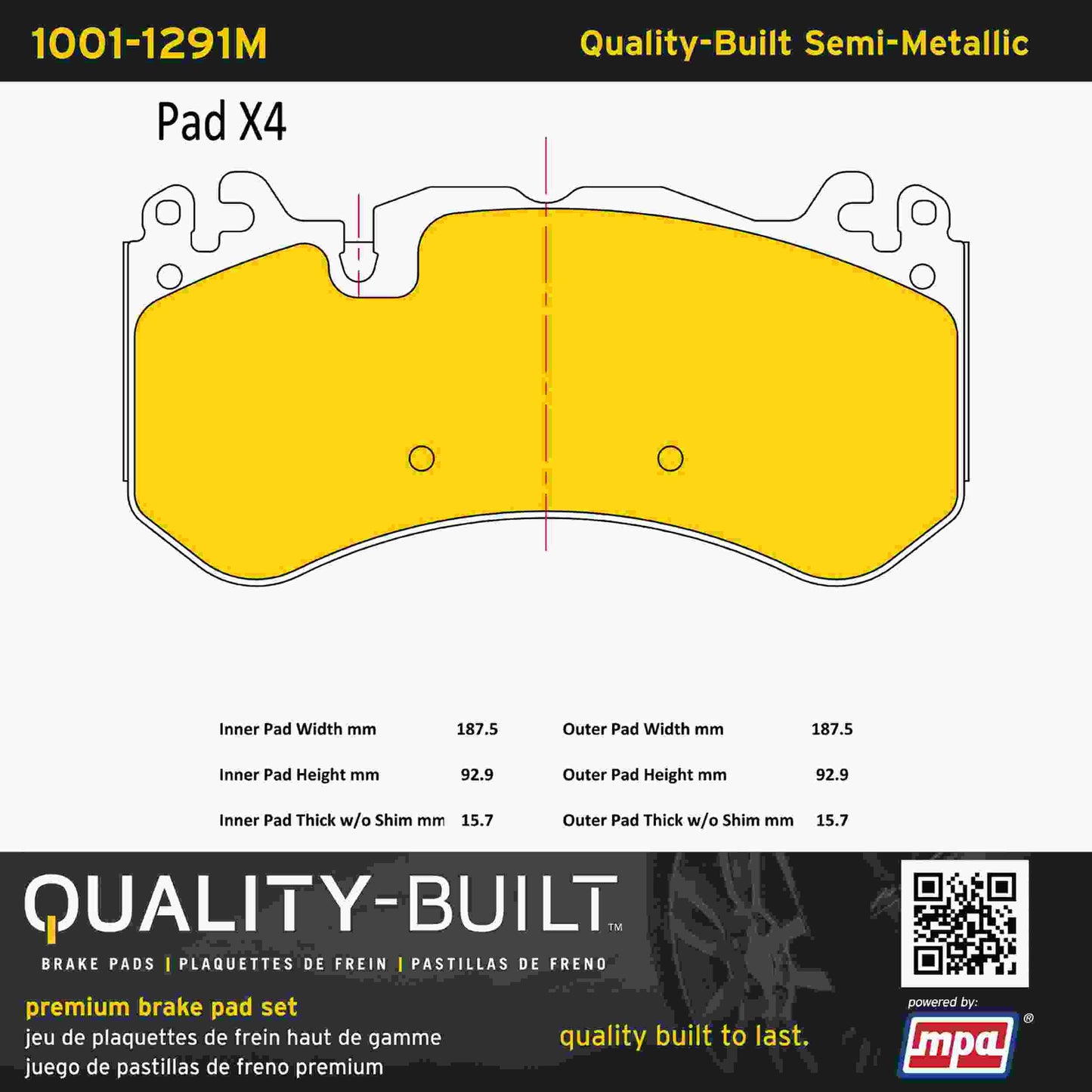 Quality-Built Quality-Built Premium Semi-Metallic Brake Pads w/ Hardware 1001-1291M