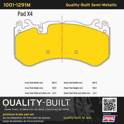 Quality-Built Quality-Built Premium Semi-Metallic Brake Pads w/ Hardware 1001-1291M