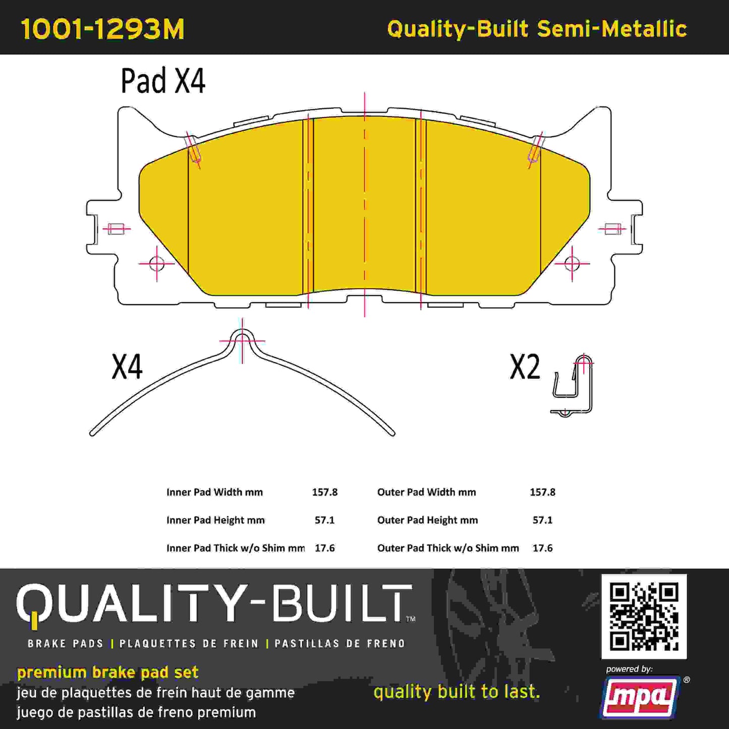 Quality-Built Quality-Built Premium Semi-Metallic Brake Pads w/ Hardware 1001-1293M
