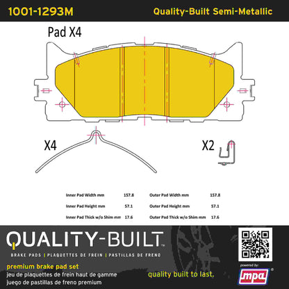 Quality-Built Quality-Built Premium Semi-Metallic Brake Pads w/ Hardware 1001-1293M