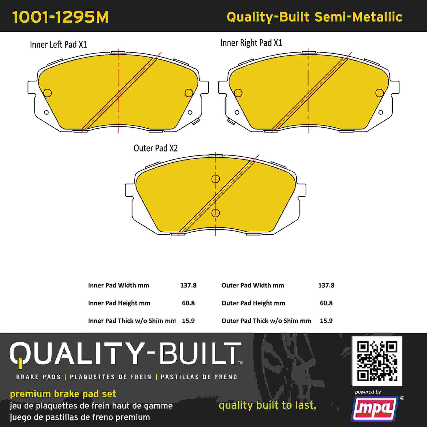 Quality-Built Quality-Built Premium Semi-Metallic Brake Pads w/ Hardware 1001-1295M