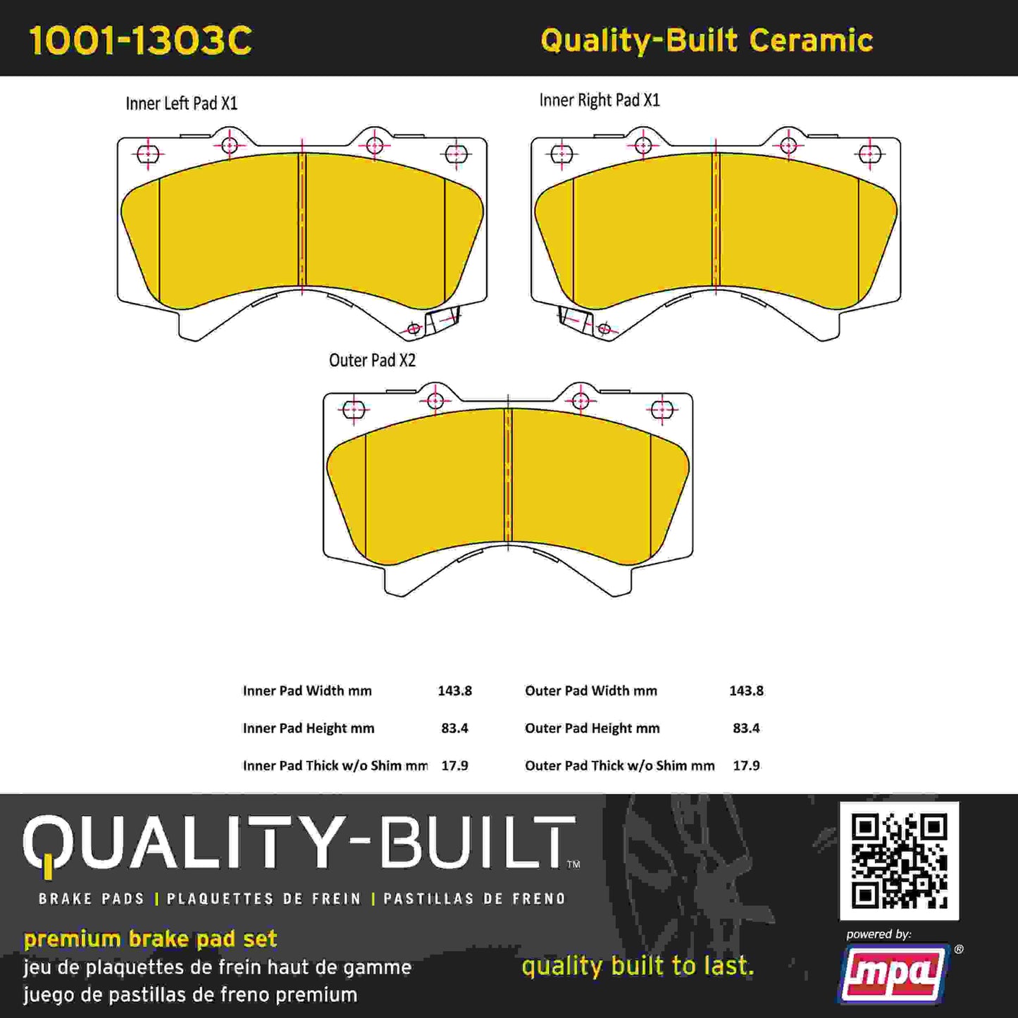 Quality-Built Quality-Built Premium Ceramic Brake Pads w/ Hardware 1001-1303C