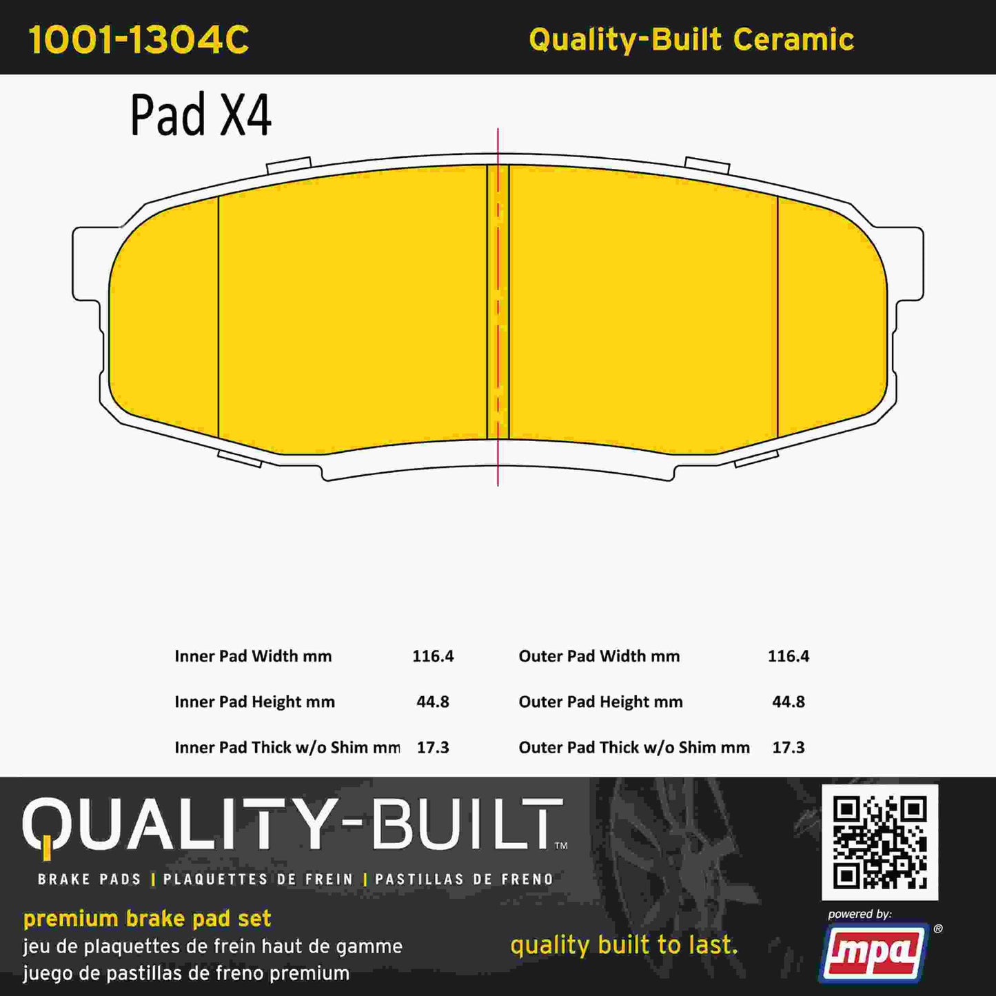 Quality-Built Quality-Built Premium Ceramic Brake Pads w/ Hardware 1001-1304C