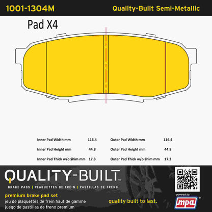 Quality-Built Quality-Built Premium Semi-Metallic Brake Pads w/ Hardware 1001-1304M