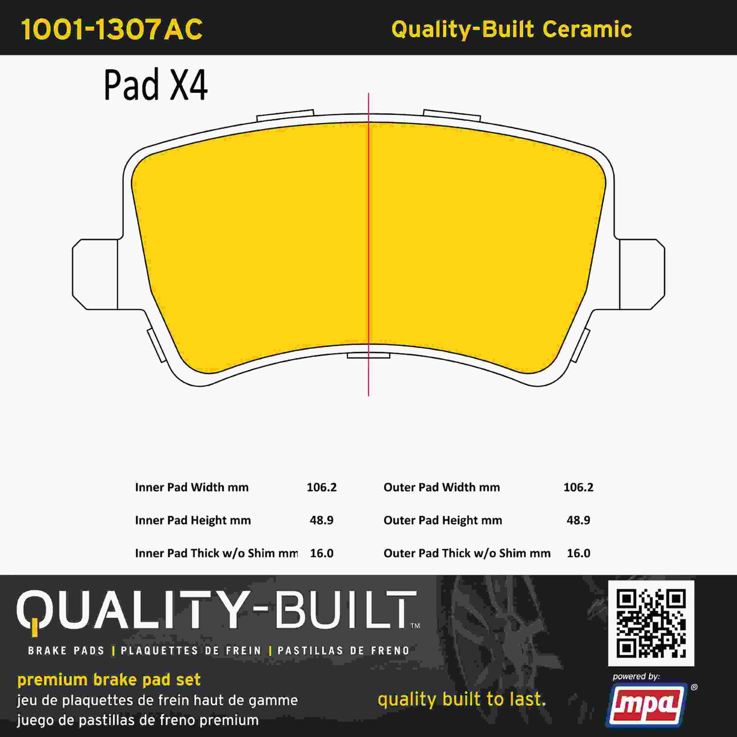 Quality-Built Quality-Built Premium Ceramic Brake Pads w/ Hardware 1001-1307AC