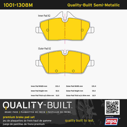 Quality-Built Quality-Built Premium Semi-Metallic Brake Pads w/ Hardware 1001-1308M