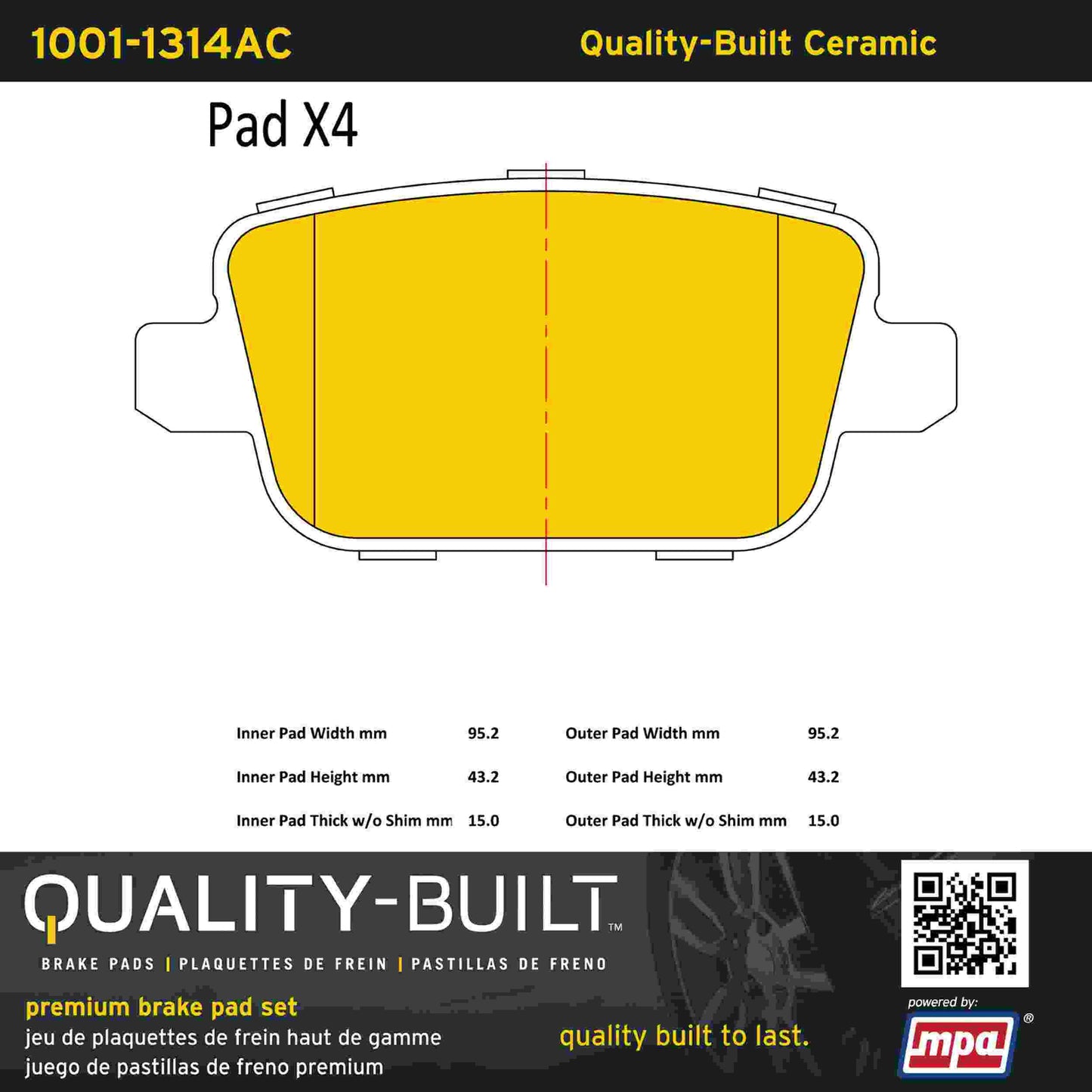 Quality-Built Quality-Built Premium Ceramic Brake Pads w/ Hardware 1001-1314AC