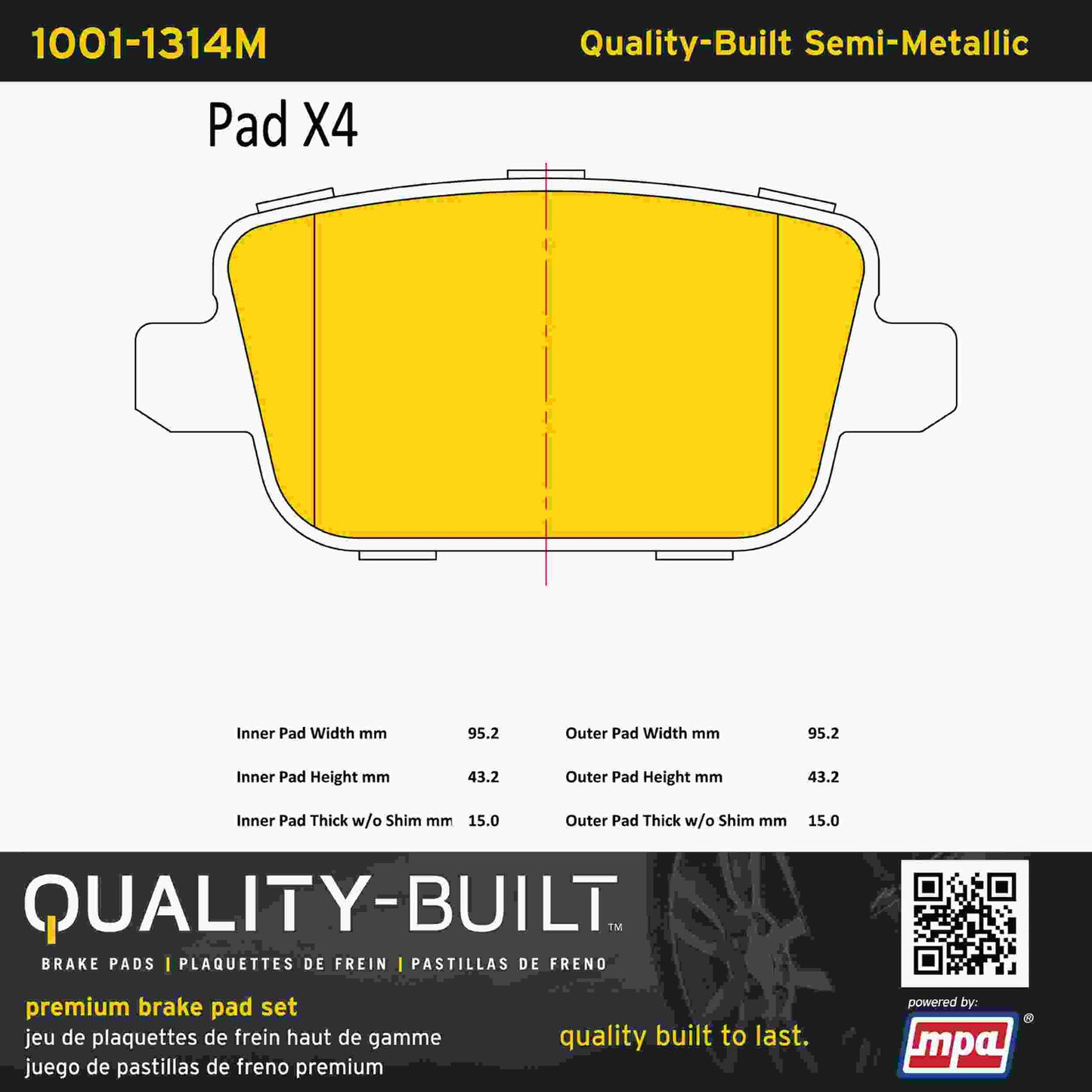 Quality-Built Quality-Built Premium Semi-Metallic Brake Pads w/ Hardware 1001-1314M