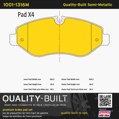Quality-Built Quality-Built Premium Semi-Metallic Brake Pads w/ Hardware 1001-1316M