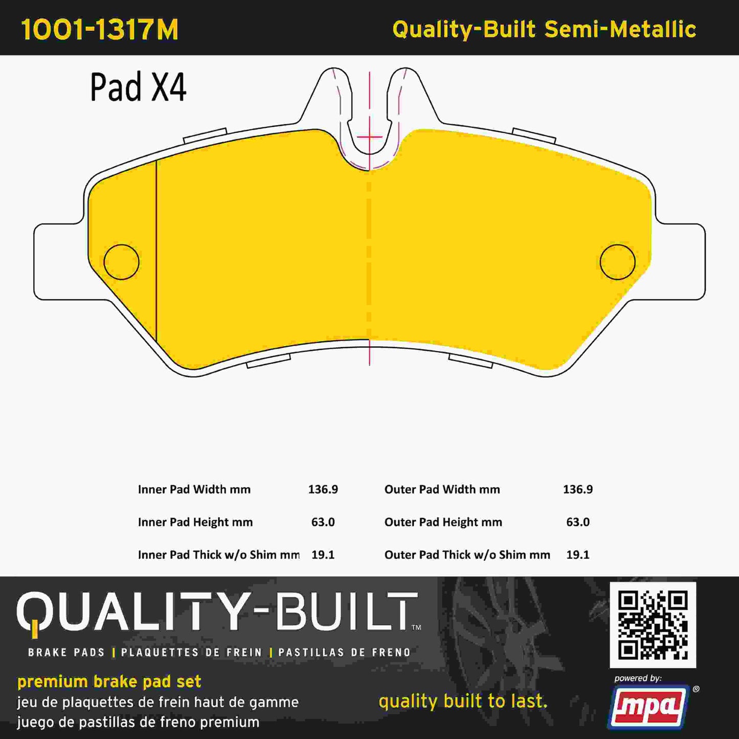 Quality-Built Quality-Built Premium Semi-Metallic Brake Pads w/ Hardware 1001-1317M