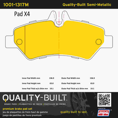 Quality-Built Quality-Built Premium Semi-Metallic Brake Pads w/ Hardware 1001-1317M