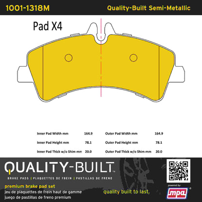 Quality-Built Quality-Built Premium Semi-Metallic Brake Pads w/ Hardware 1001-1318M