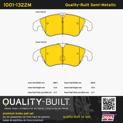 Quality-Built Quality-Built Premium Semi-Metallic Brake Pads w/ Hardware 1001-1322M