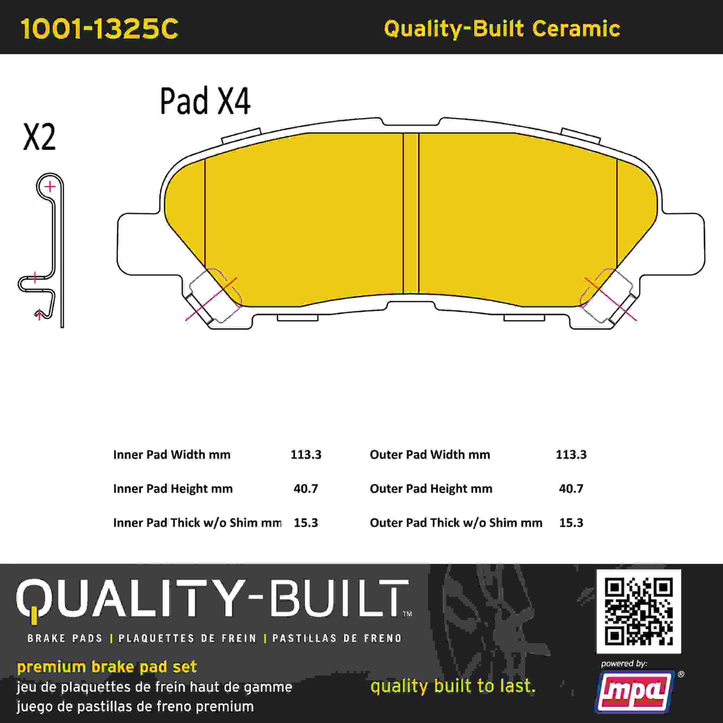 Quality-Built Quality-Built Premium Ceramic Brake Pads w/ Hardware 1001-1325C