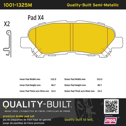 Quality-Built Quality-Built Premium Semi-Metallic Brake Pads w/ Hardware 1001-1325M