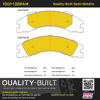 Quality-Built Quality-Built Premium Semi-Metallic Brake Pads w/ Hardware 1001-1329AM