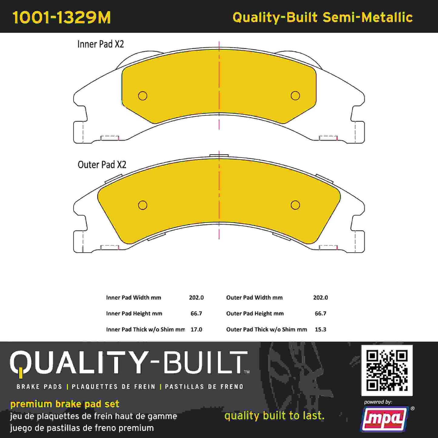 Quality-Built Quality-Built Premium Semi-Metallic Brake Pads w/ Hardware 1001-1329M
