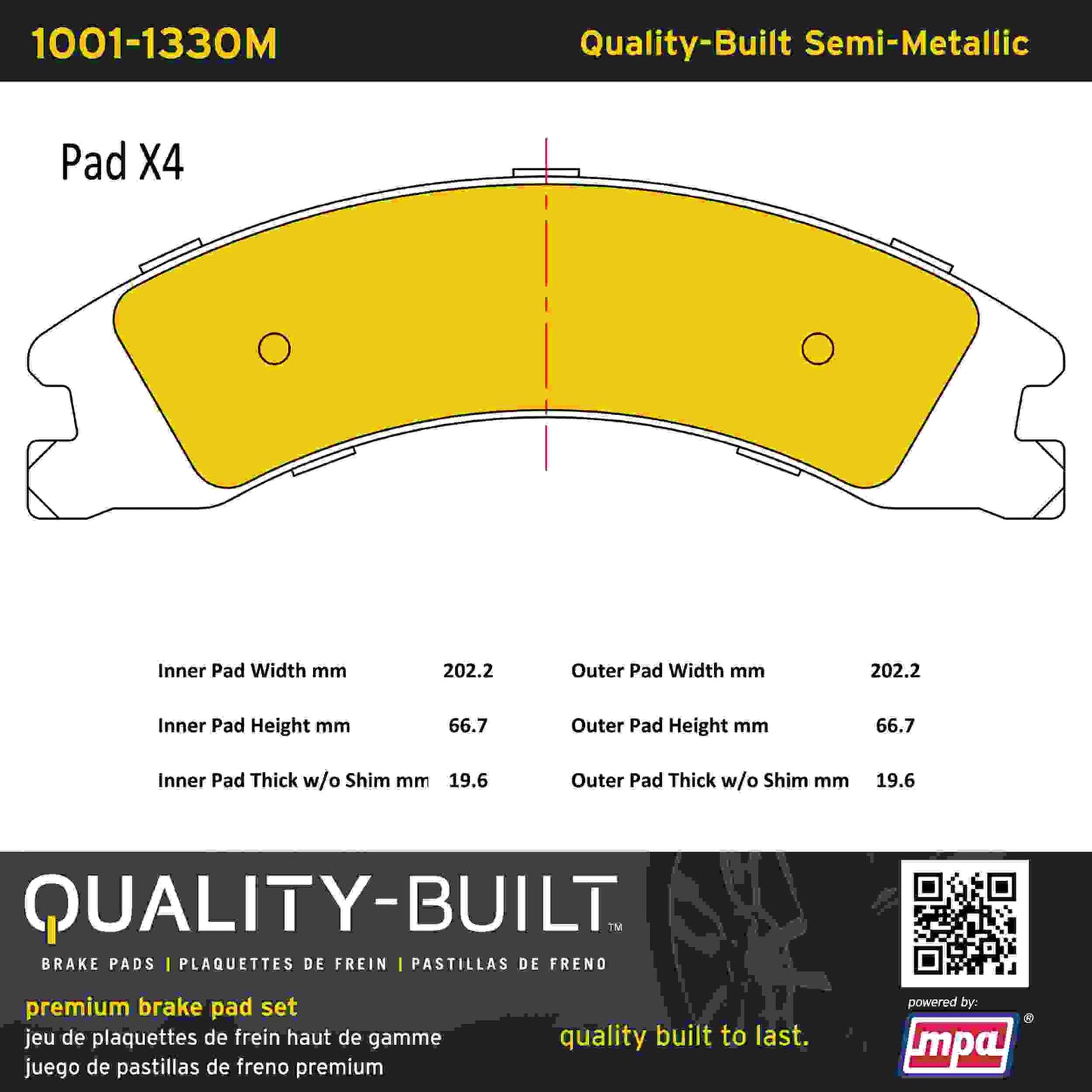 Quality-Built Quality-Built Premium Semi-Metallic Brake Pads w/ Hardware 1001-1330M