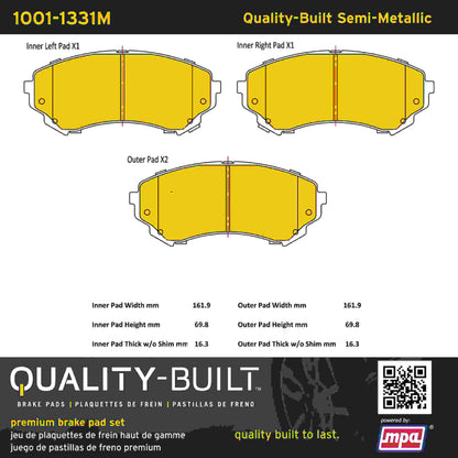 Quality-Built Quality-Built Premium Semi-Metallic Brake Pads w/ Hardware 1001-1331M