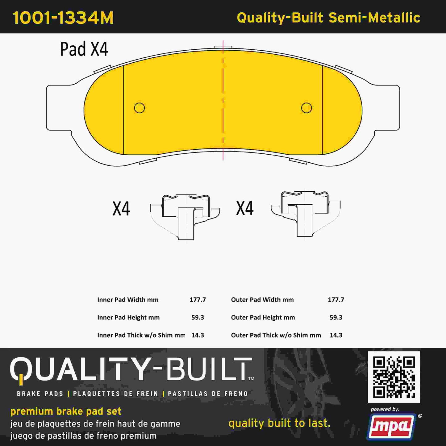 Quality-Built Quality-Built Premium Semi-Metallic Brake Pads w/ Hardware 1001-1334M