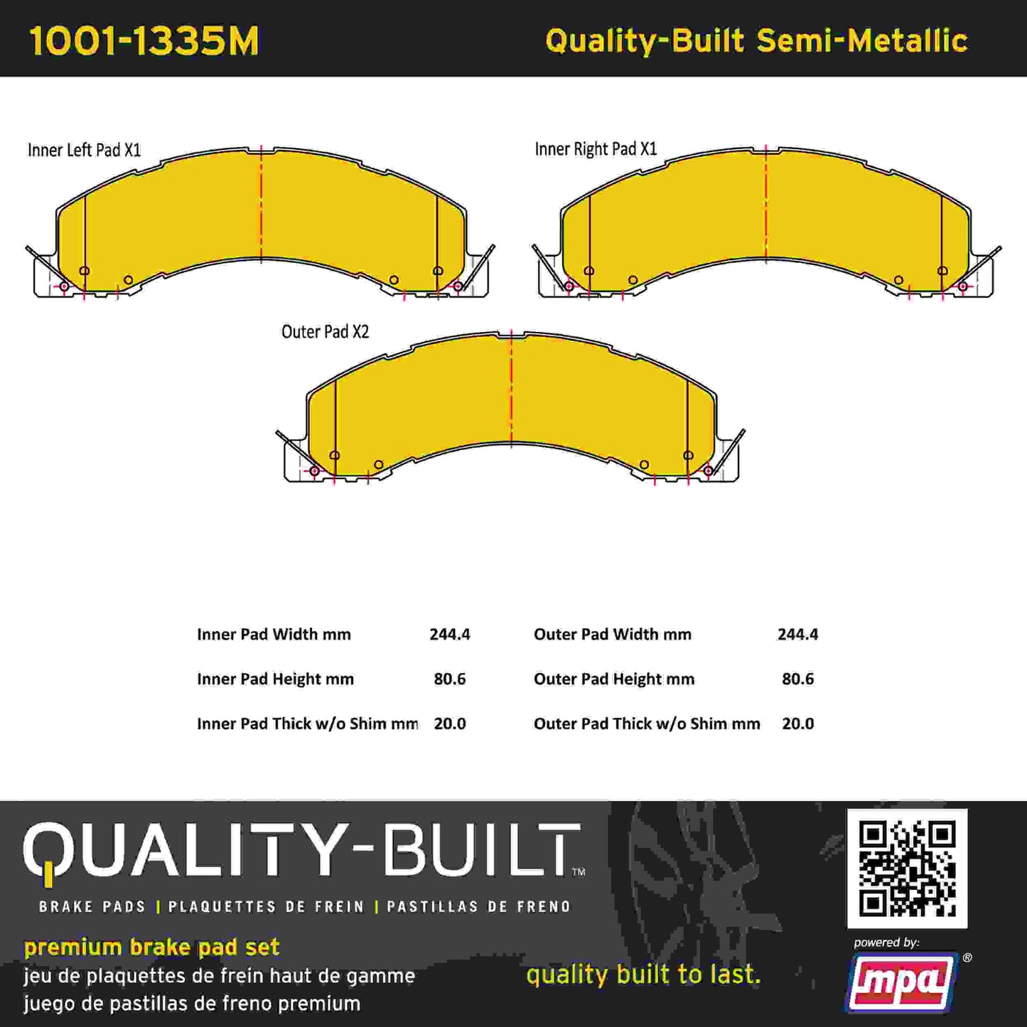 Quality-Built Quality-Built Premium Semi-Metallic Brake Pads w/ Hardware 1001-1335M