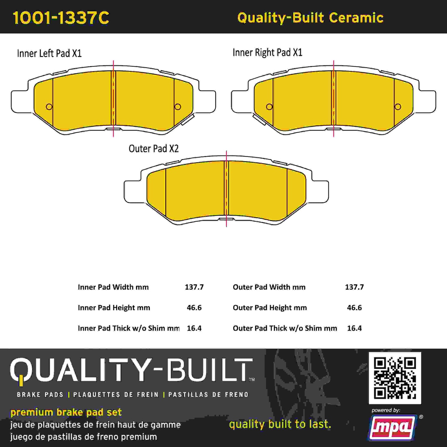 Quality-Built Quality-Built Premium Ceramic Brake Pads w/ Hardware 1001-1337C