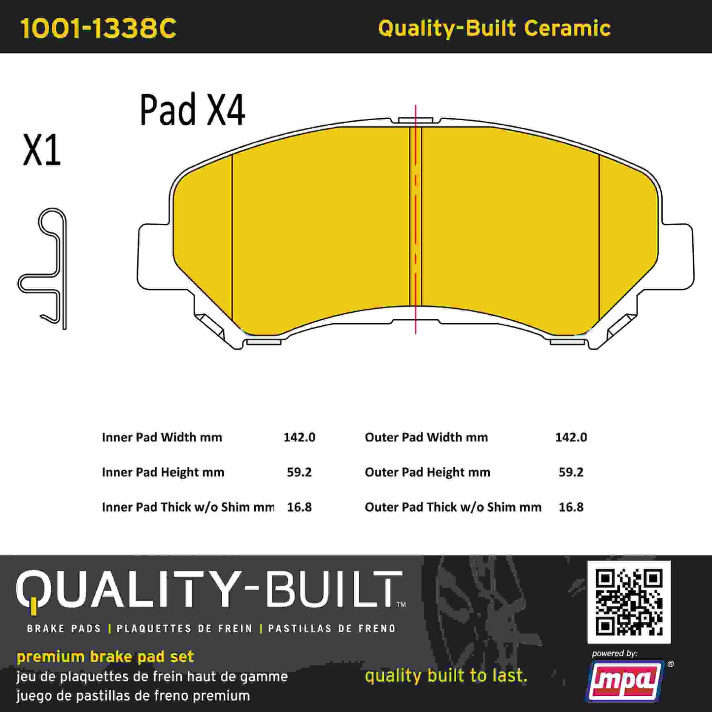 Quality-Built Quality-Built Premium Ceramic Brake Pads w/ Hardware 1001-1338C