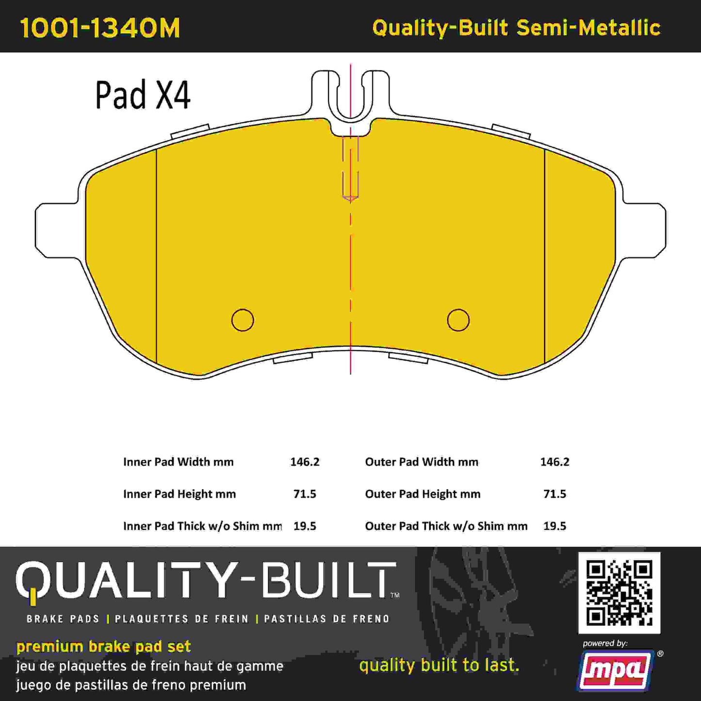 Quality-Built Quality-Built Premium Semi-Metallic Brake Pads w/ Hardware 1001-1340M