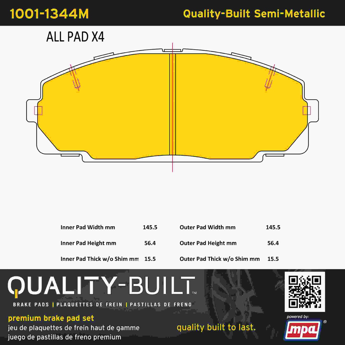 Quality-Built Quality-Built Premium Semi-Metallic Brake Pads 1001-1344M