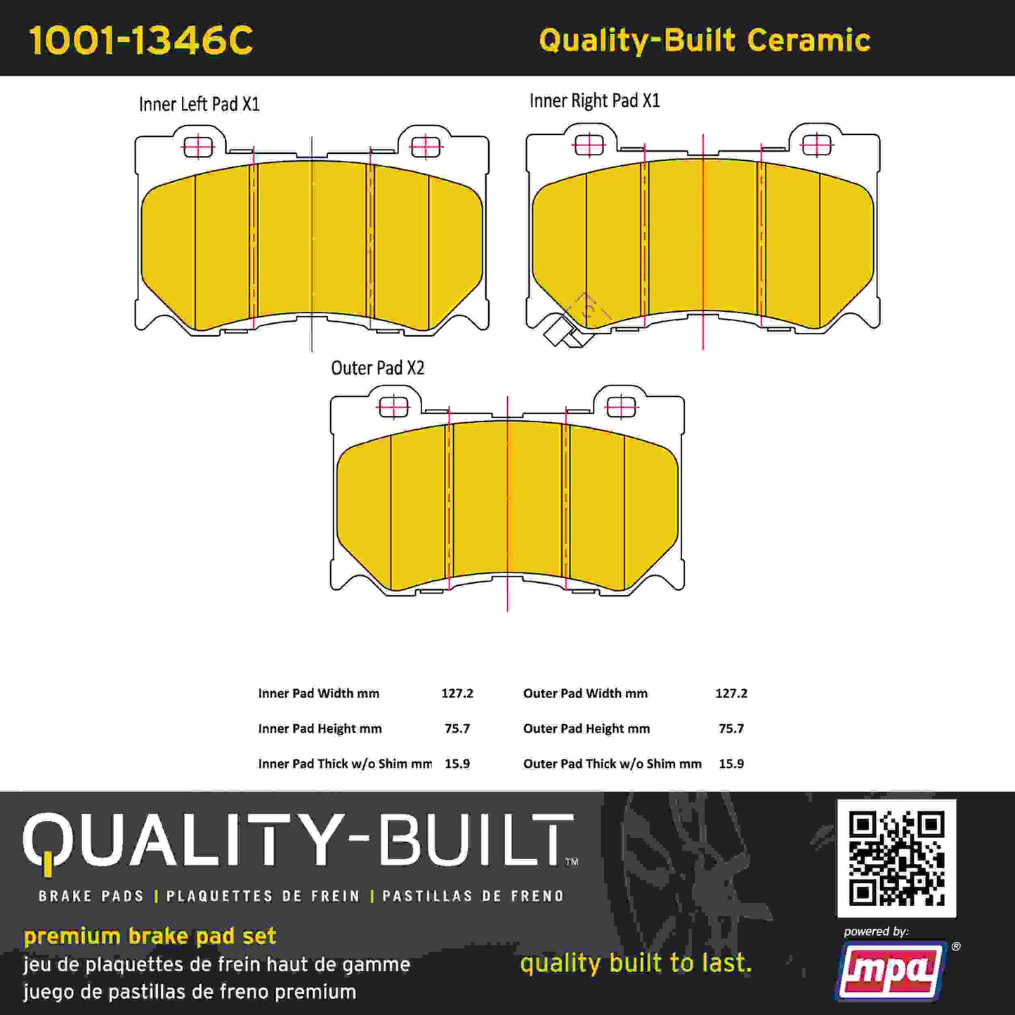 Quality-Built Quality-Built Premium Ceramic Brake Pads w/ Hardware 1001-1346C