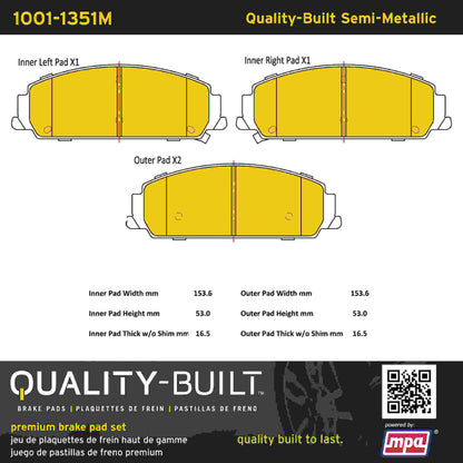 Quality-Built Quality-Built Premium Semi-Metallic Brake Pads w/ Hardware 1001-1351M