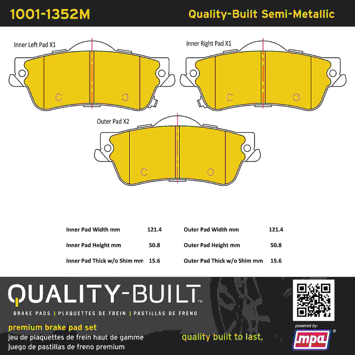Quality-Built Quality-Built Premium Semi-Metallic Brake Pads w/ Hardware 1001-1352M