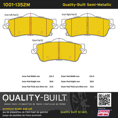 Quality-Built Quality-Built Premium Semi-Metallic Brake Pads w/ Hardware 1001-1352M