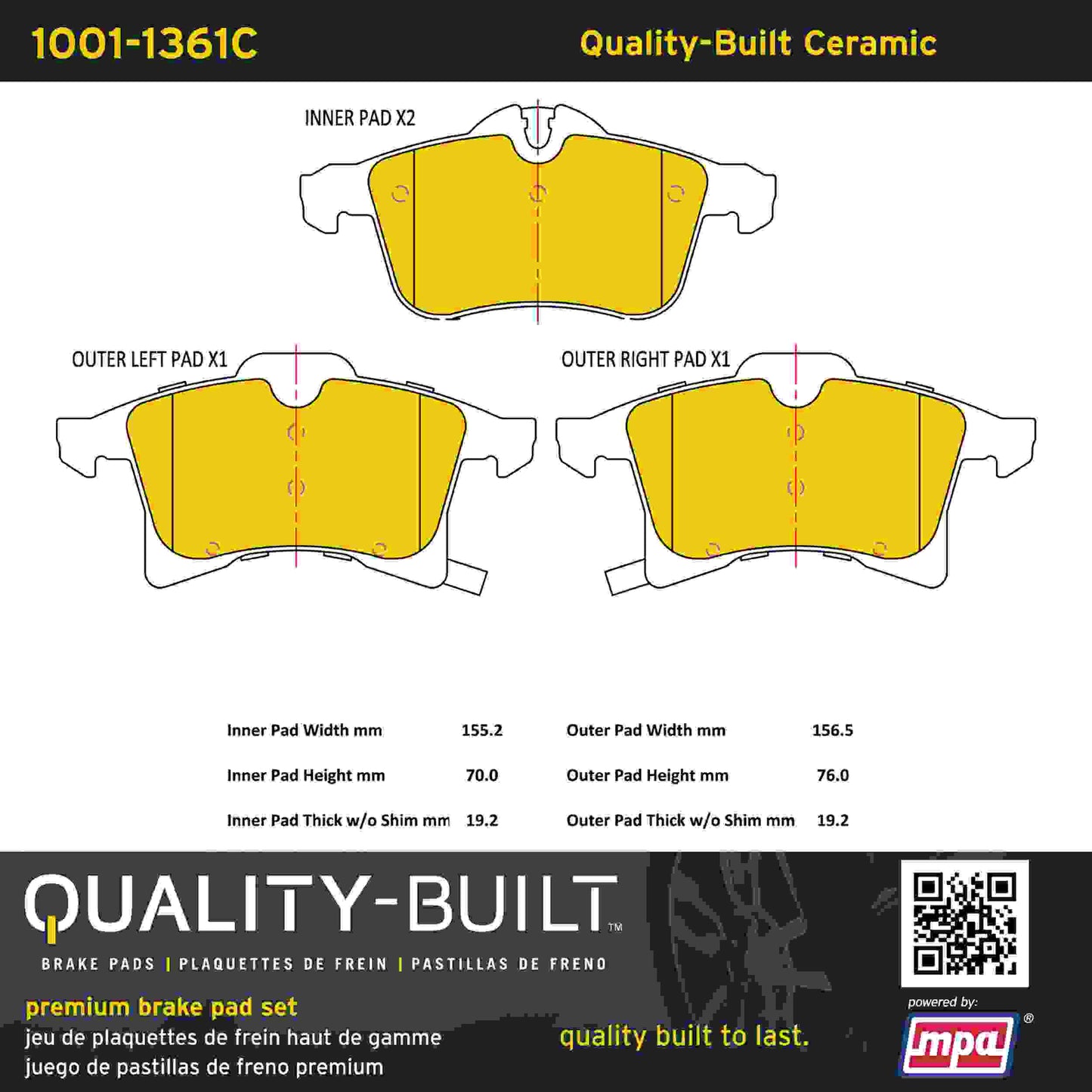 Quality-Built Quality-Built Premium Ceramic Brake Pads w/ Hardware 1001-1361C