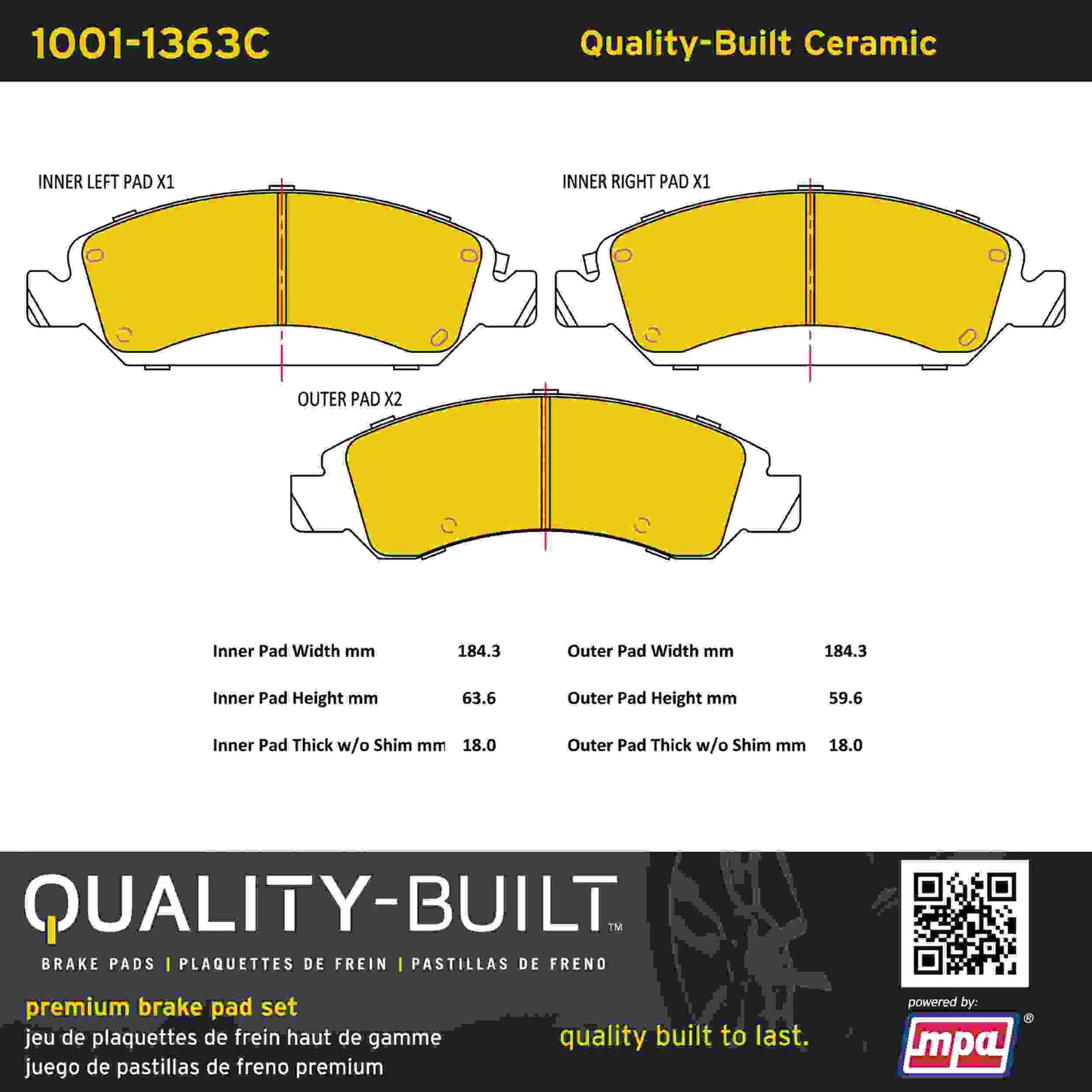 Quality-Built Quality-Built Premium Ceramic Brake Pads w/ Hardware 1001-1363C