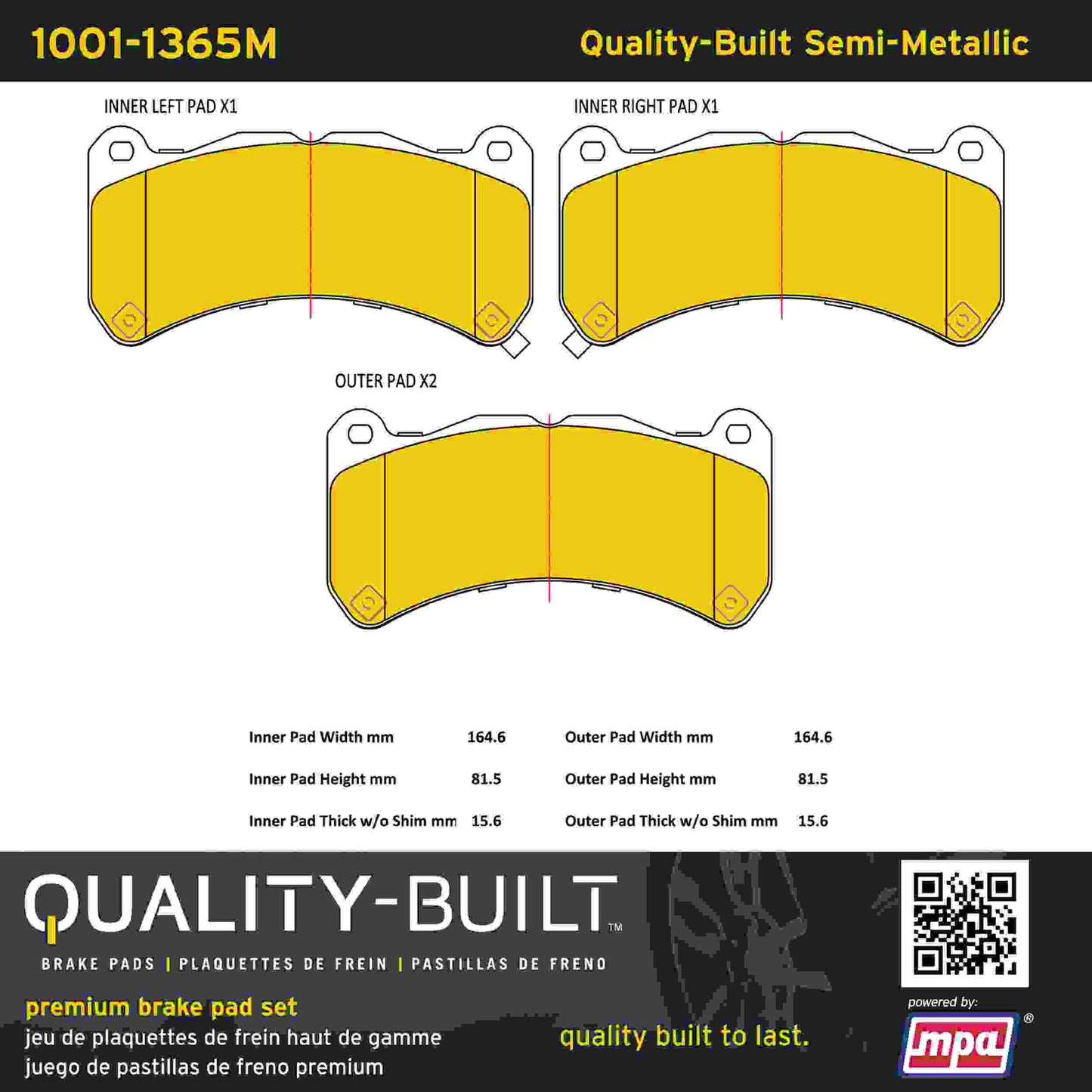 Quality-Built Quality-Built Premium Semi-Metallic Brake Pads w/ Hardware 1001-1365M