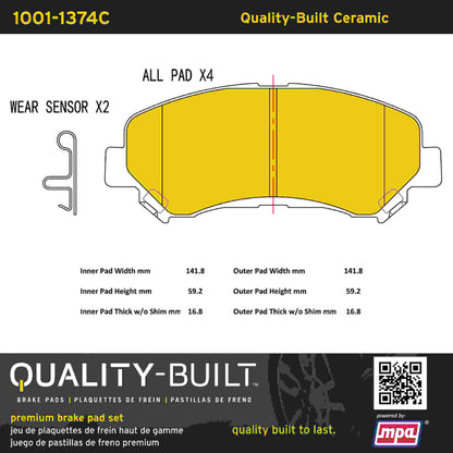 Quality-Built Quality-Built Premium Ceramic Brake Pads w/ Hardware 1001-1374C