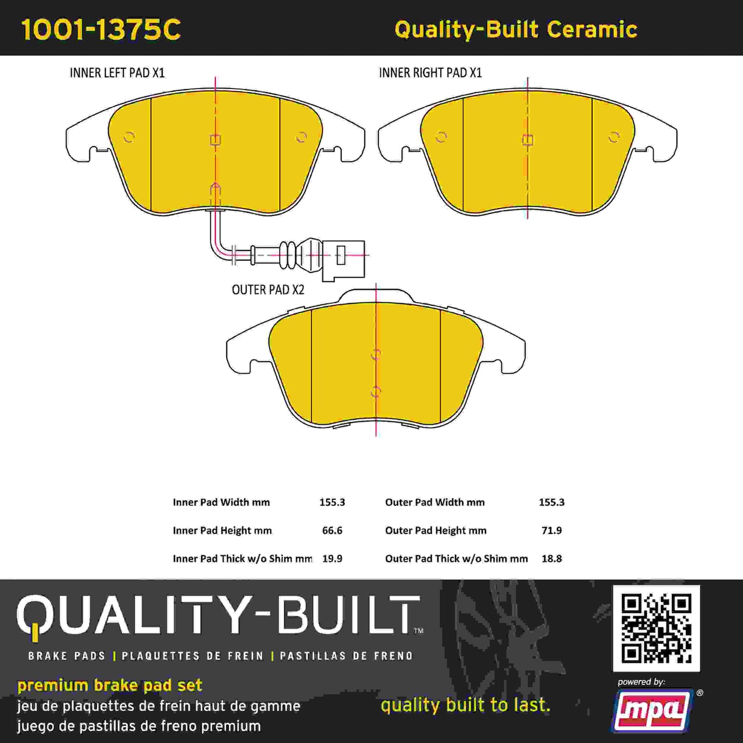 Quality-Built Quality-Built Premium Ceramic Brake Pads w/ Hardware 1001-1375C